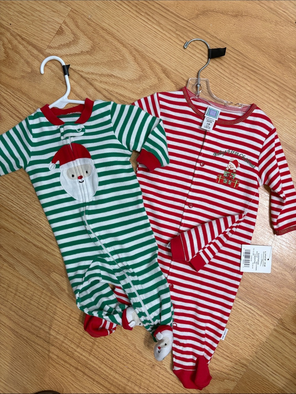 Kids Holiday Stripe One-Piece Sleeper - Red & Green 2 piece bundle.